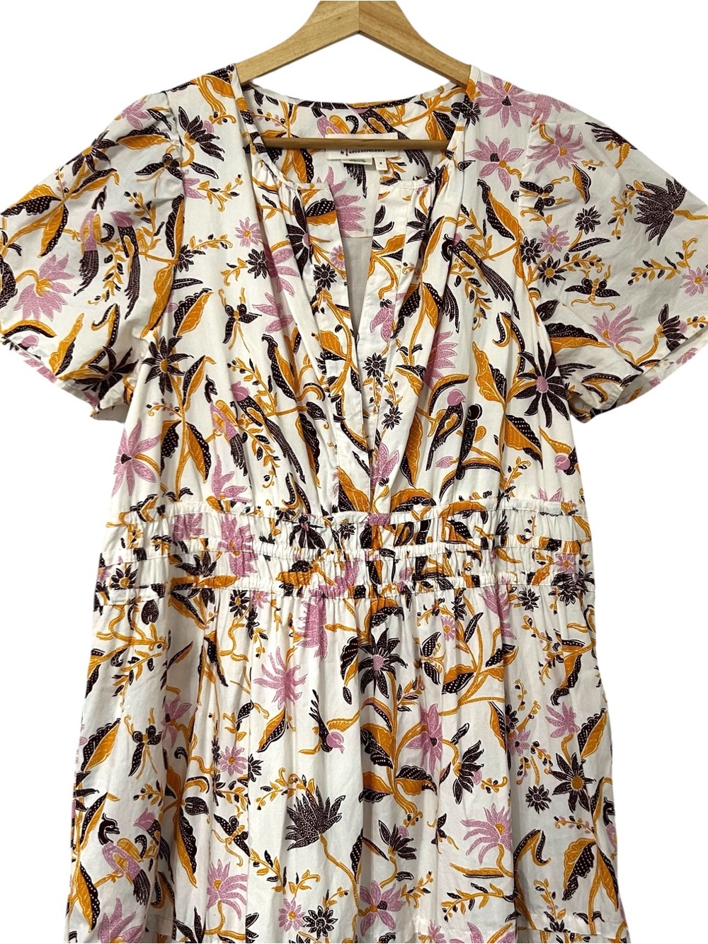 Anthropologie Somerset Maxi Dress 100% Cotton Size M Tiered V Neck Short Sleeve - Picture 5 of 12